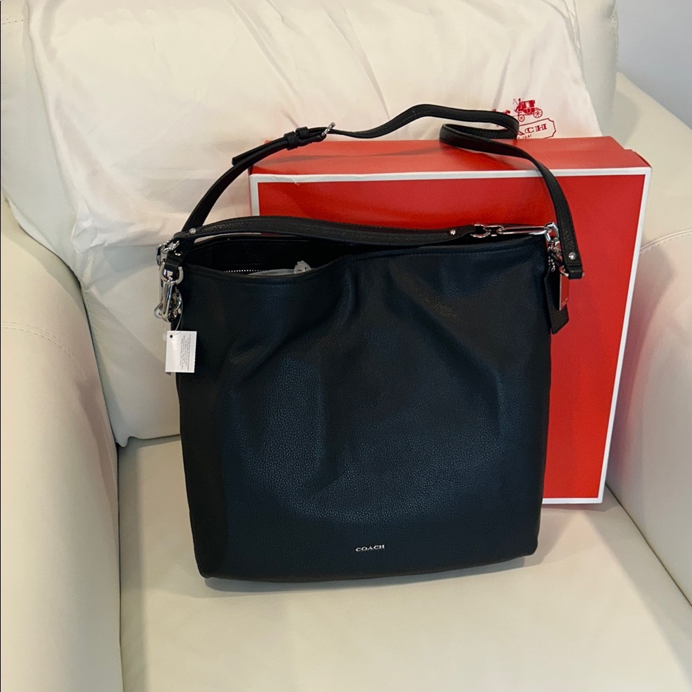 Coach 27858 Black Pebbled Leather Shoulder Bag NEW WITH TAGS